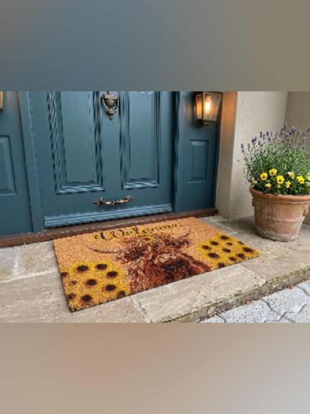 Sunflower Highland Cow Floor Mat 17x29”